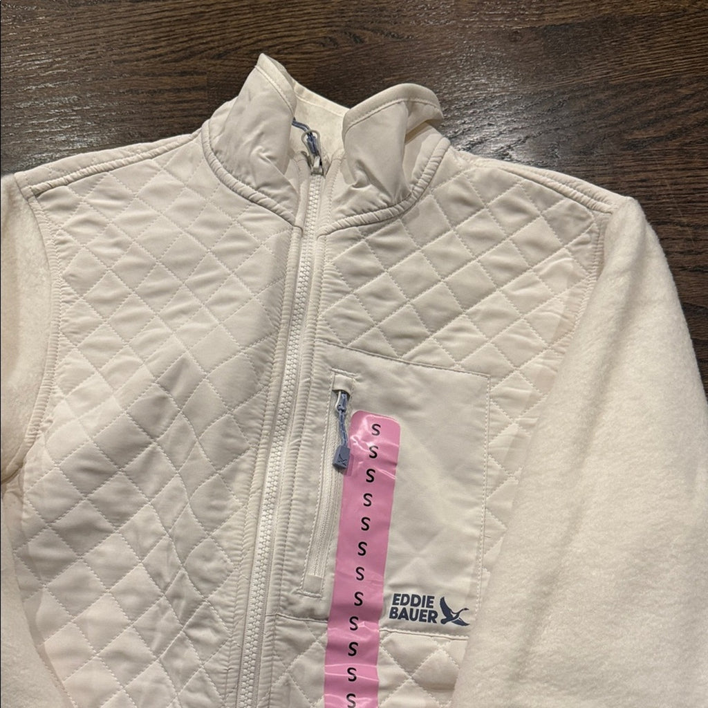 Eddie Bauer Cream Quilted Fleece Ziip up size small NWT
