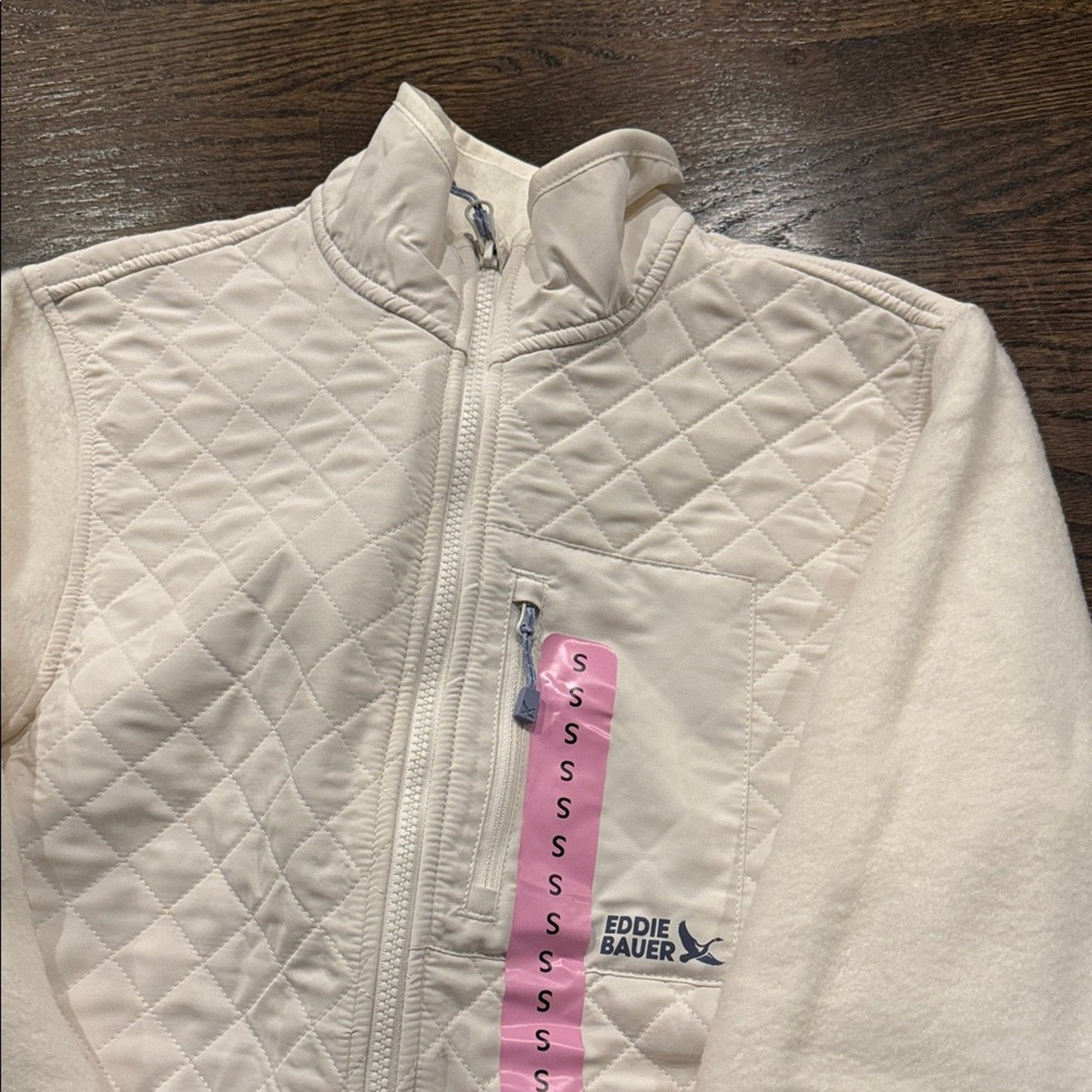 Eddie Bauer Cream Quilted Fleece Ziip up size small NWT