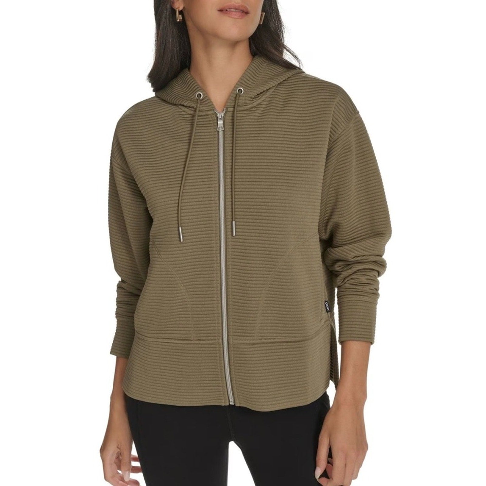 DKNY Women’s Utility Full Zip Hoodie Sweatshirt Olive Green Size XL NWT