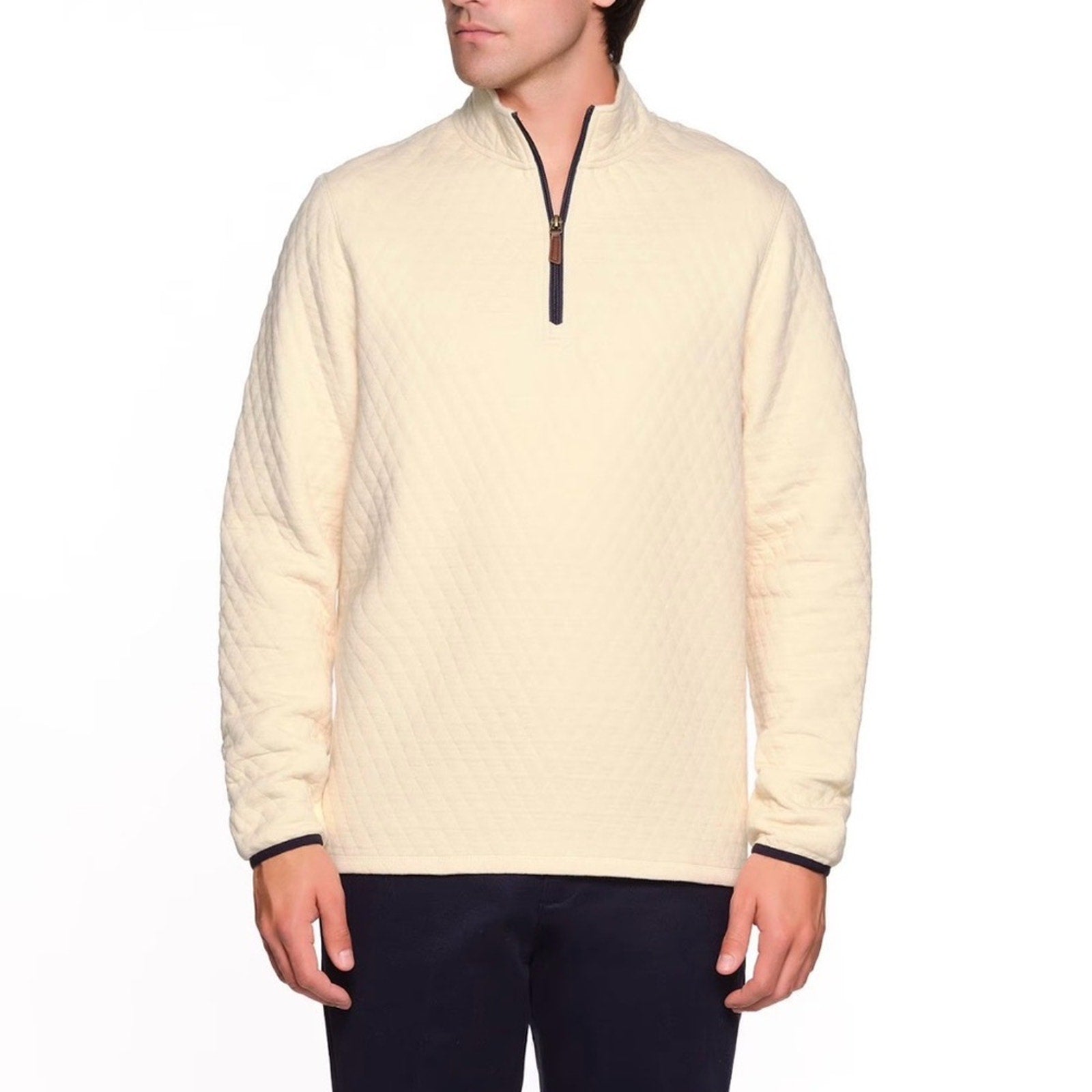 Lands End size large men’s Cream Quilted Pullover with Half-Zip new