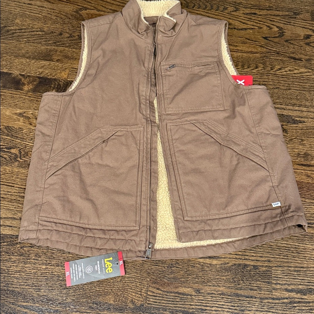 LEE New men’s brown Sherpa utility vest XL