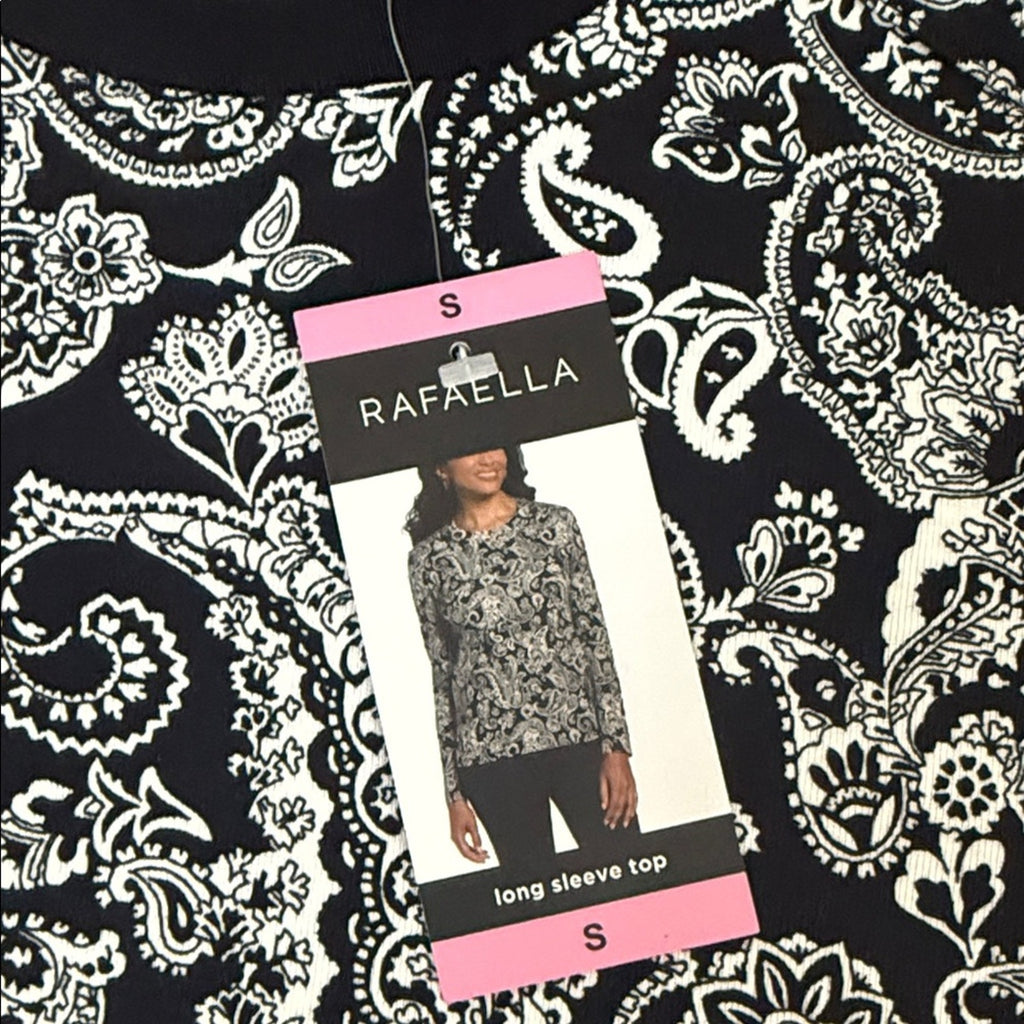 Rafaella Women’s Black & White Paisley Long Sleeve Top Size Small NWT
