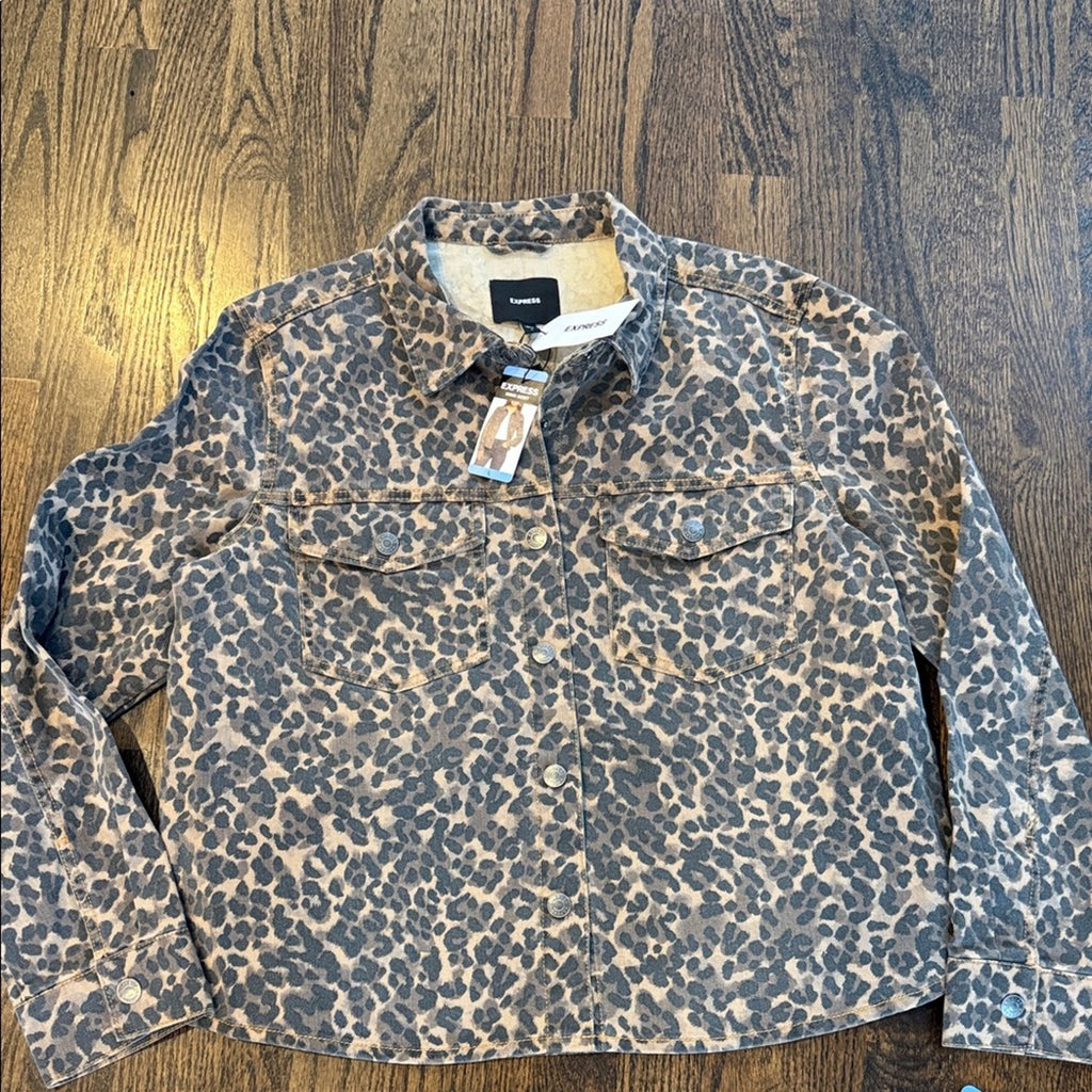 Express Leopard Print Button-Up Jacket woman’s large cheetah NEW