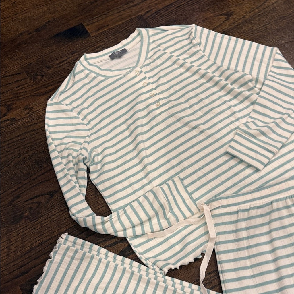 Loft woman’s Striped Pajamas - Green and White large NEW