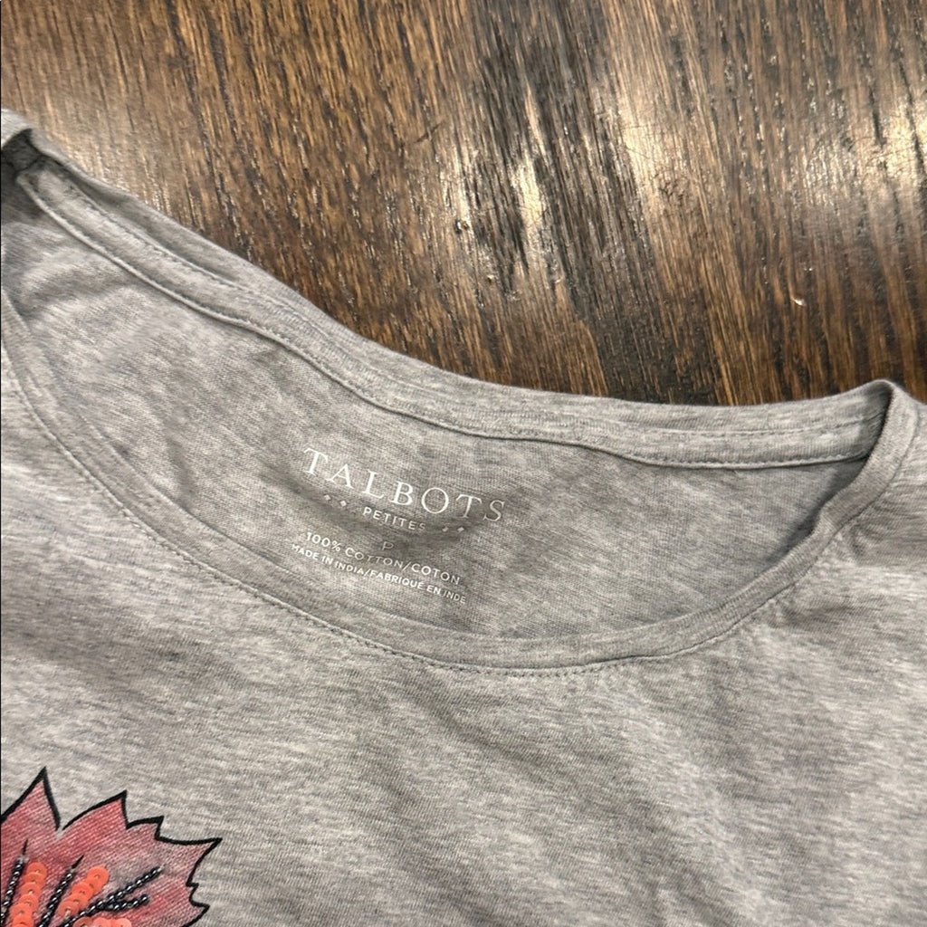 Talbots Gray Long Sleeve Shirt with Leaf Print petite P used