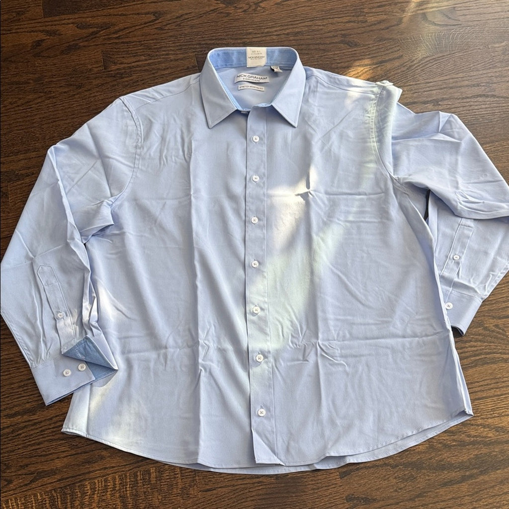 Nick Graham Men's Modern Fit Traveler Dress Shirt Blue 17-17.5 34/35 NWT
