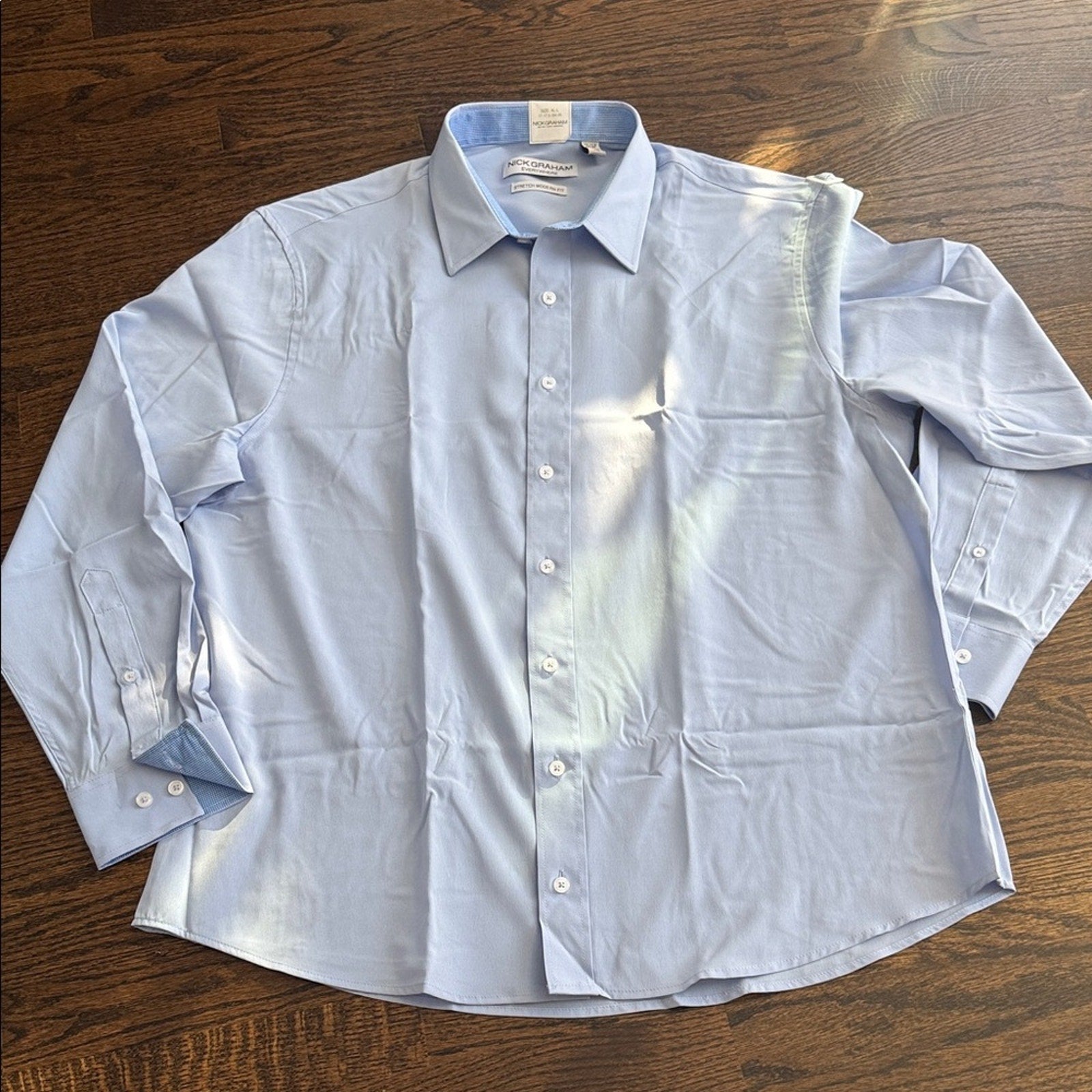 Nick Graham Men's Modern Fit Traveler Dress Shirt Blue 17-17.5 34/35 NWT