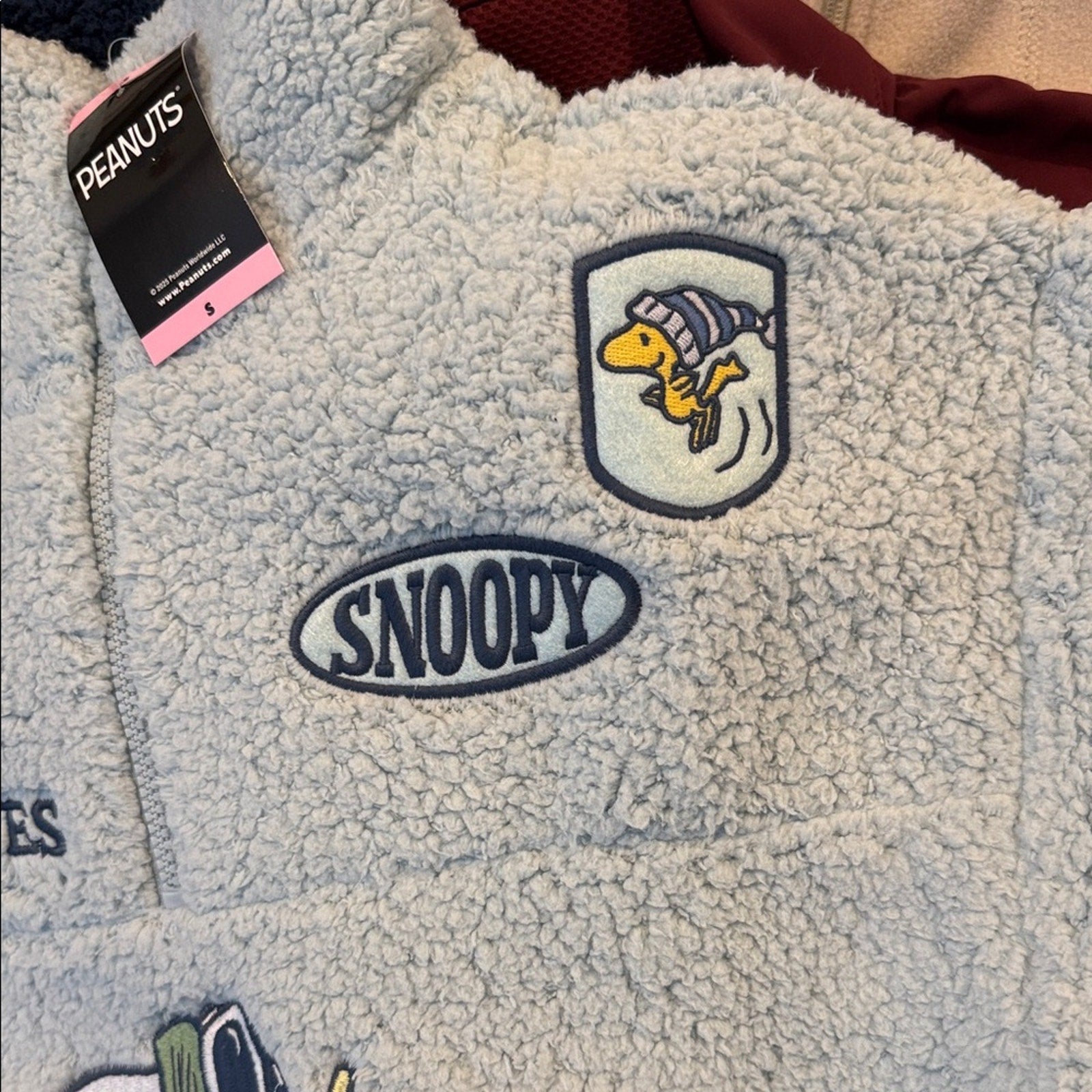 Woman’s small  Sherpa Fleece Pullover - Light Blue peanuts snoopy NEW