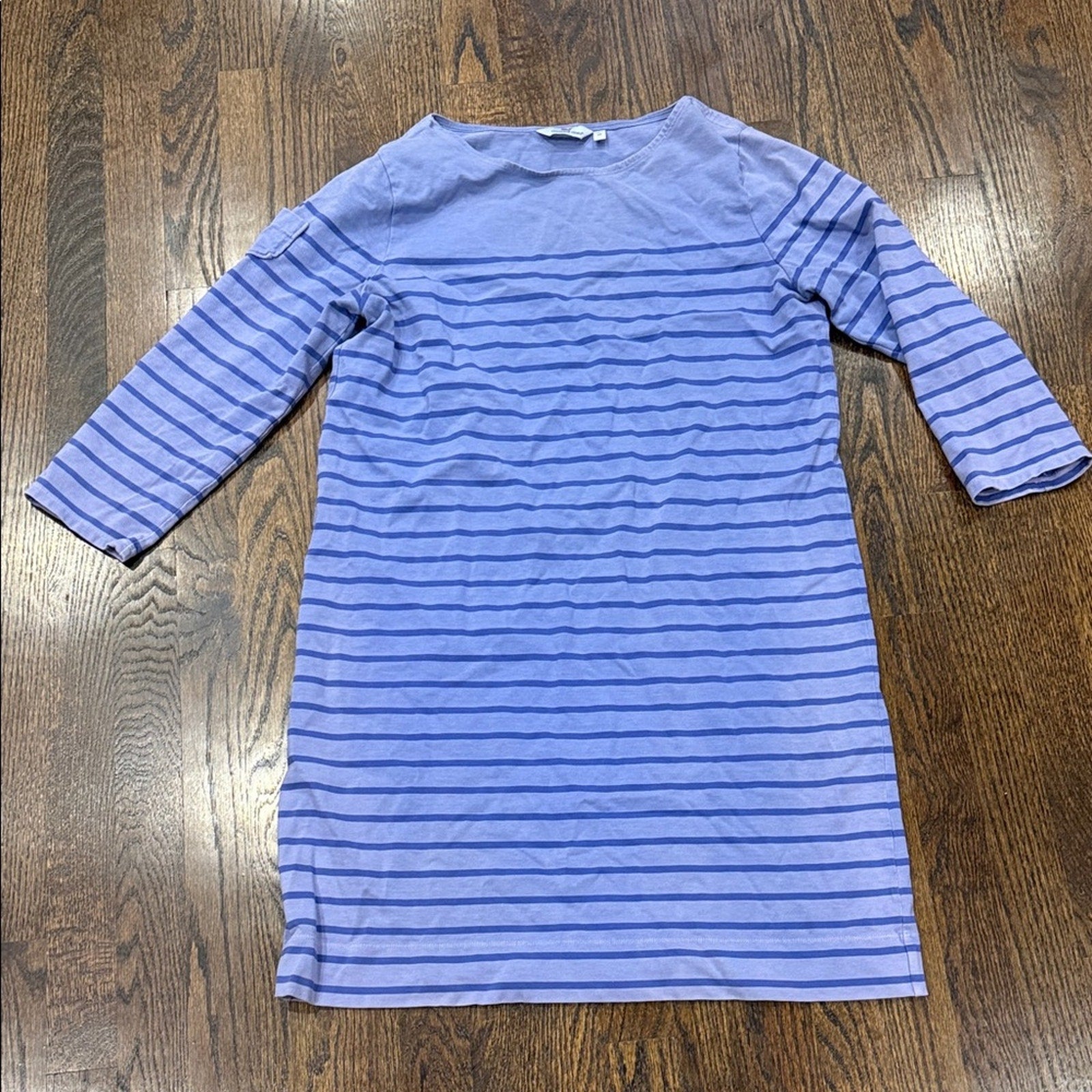 Vineyard Vines Blue Striped Knit Shift Dress 3/4 Sleeve Size Medium