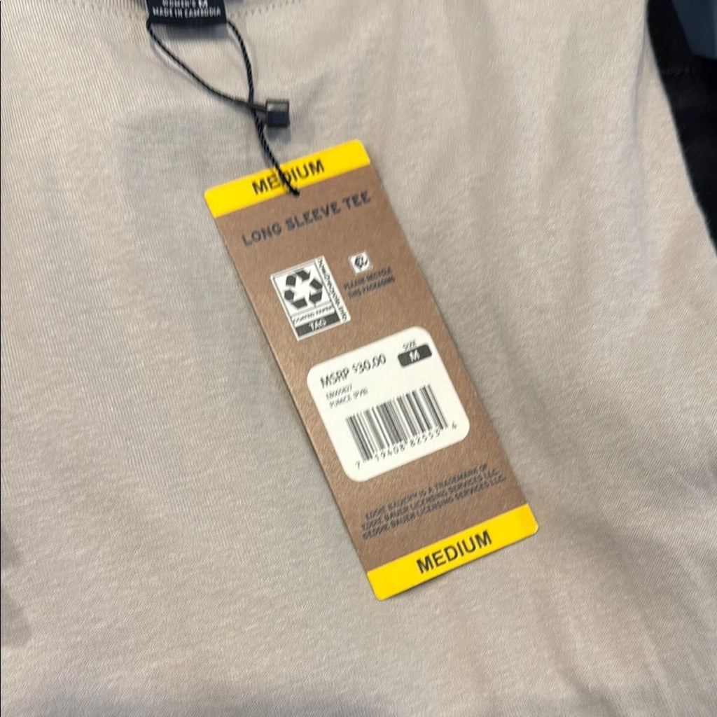 Eddie Bauer Gray Fitted T-Shirt long sleeve tan Medium NEW