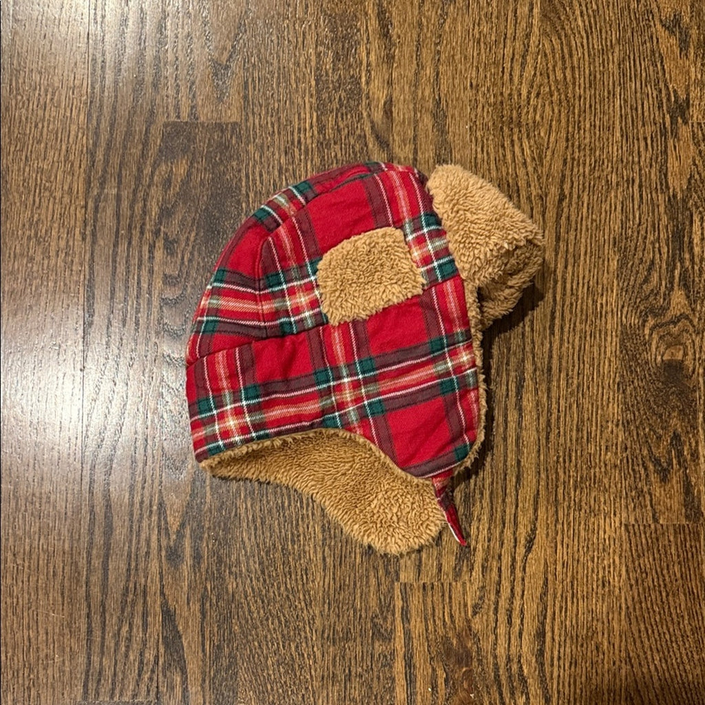 Carter’s Kids Plaid Trapper Winter Hat Red Brown Sherpa Lined Boys Size 8 used