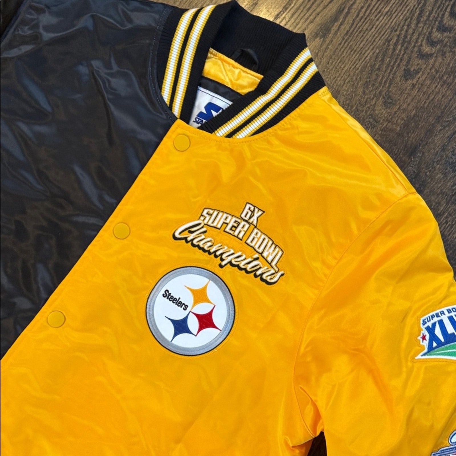STARTER Black and Yellow Super Bowl Puffer men’s large Jacket Steelers NEW