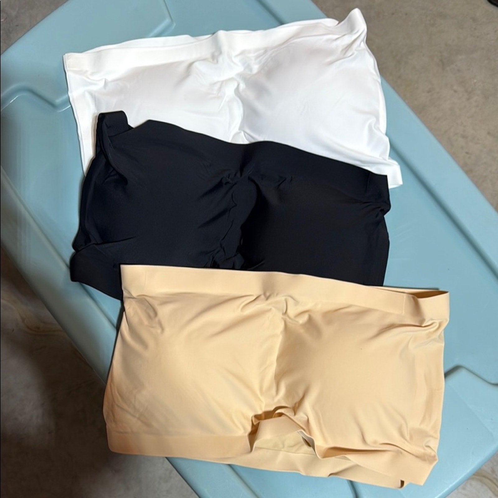 Set of Three Seamless girls beginner bras in White, Black, and Tan girls