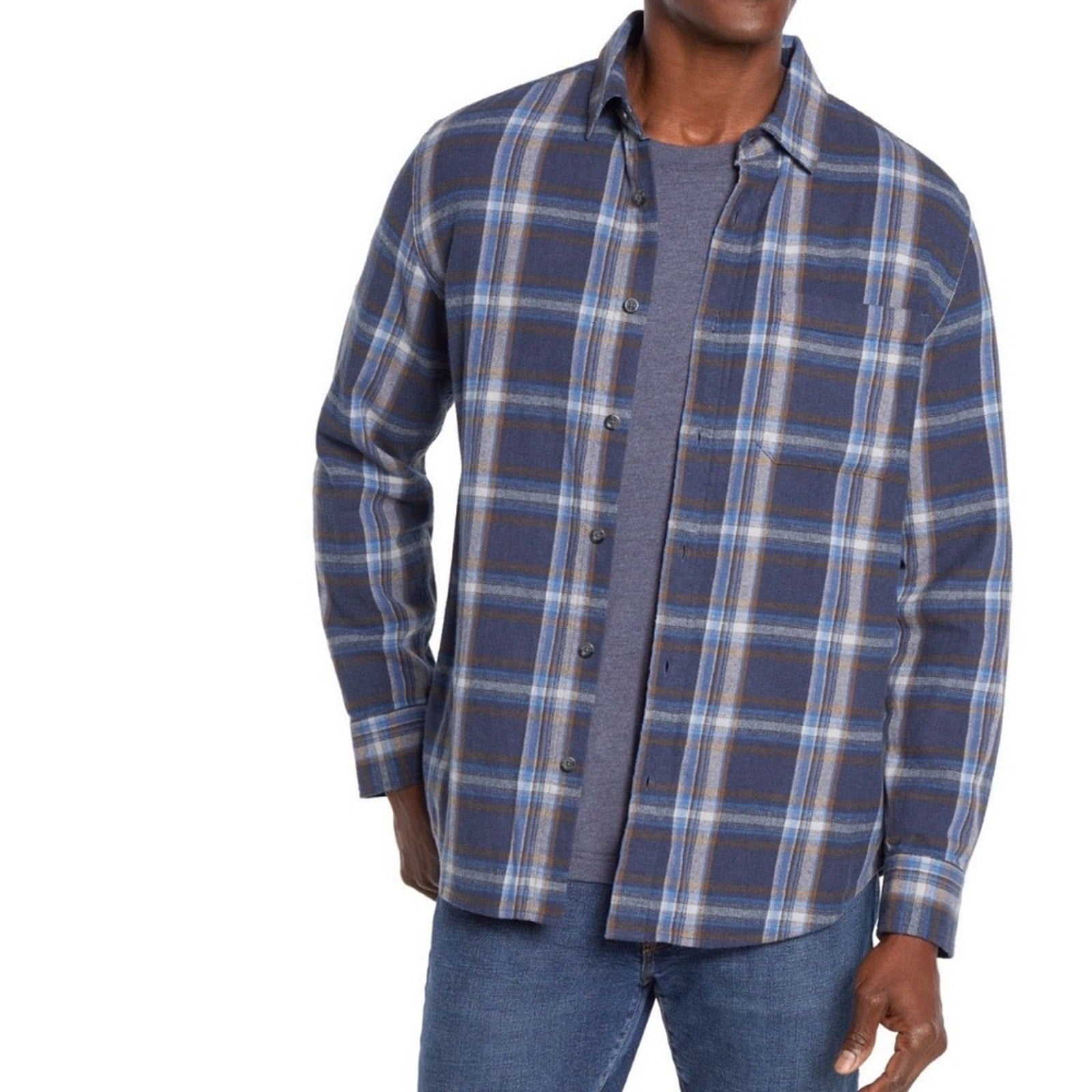 Eddie Bauer Men’s Plaid Flannel Button-Down Shirt Blue Small – NWT
