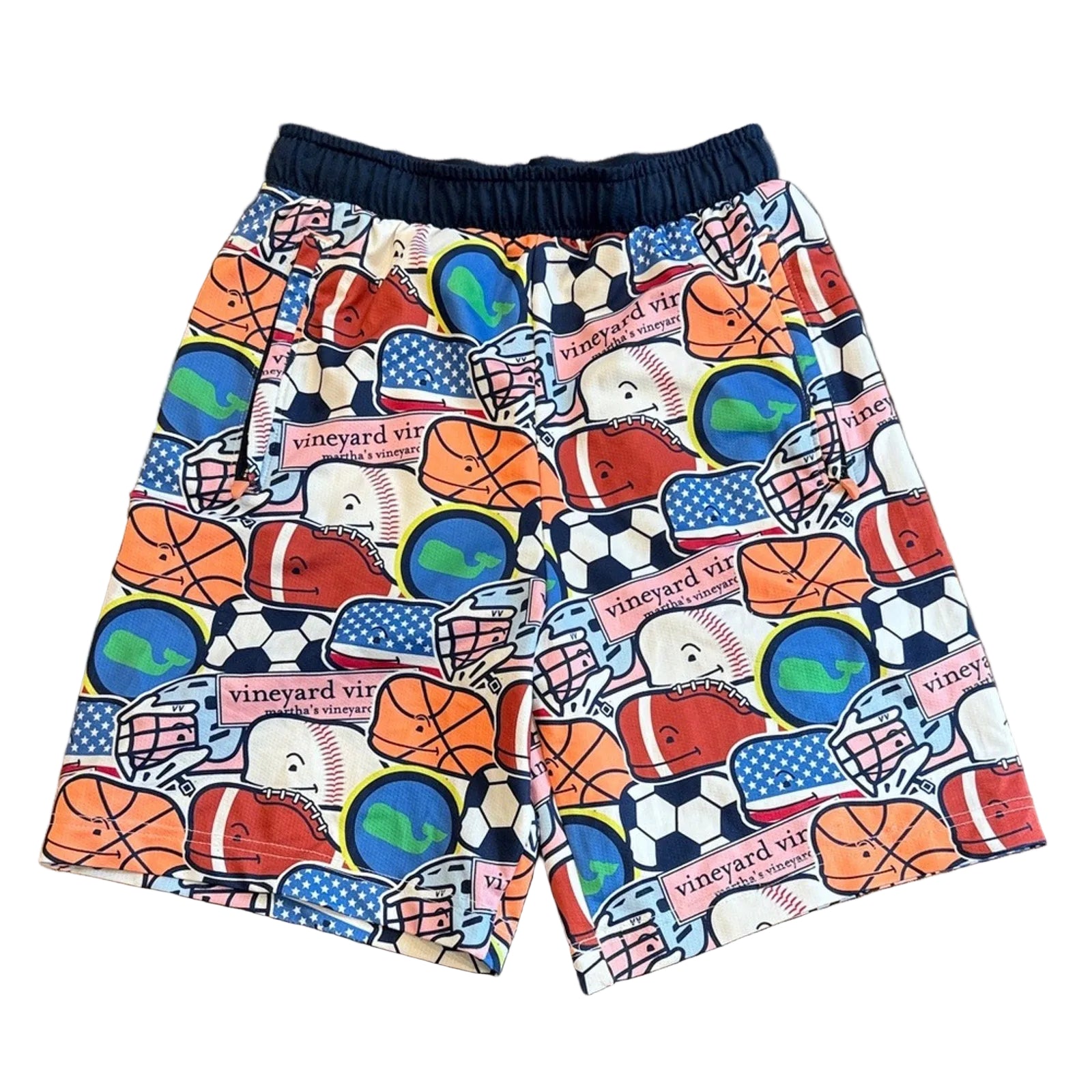 Vineyard Vines Kids' Sports Print Shorts in Red, Blue, and Orange