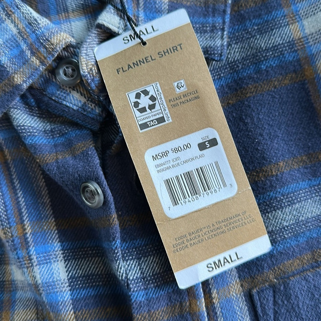 Eddie Bauer Men’s Plaid Flannel Button-Down Shirt Blue Small – NWT