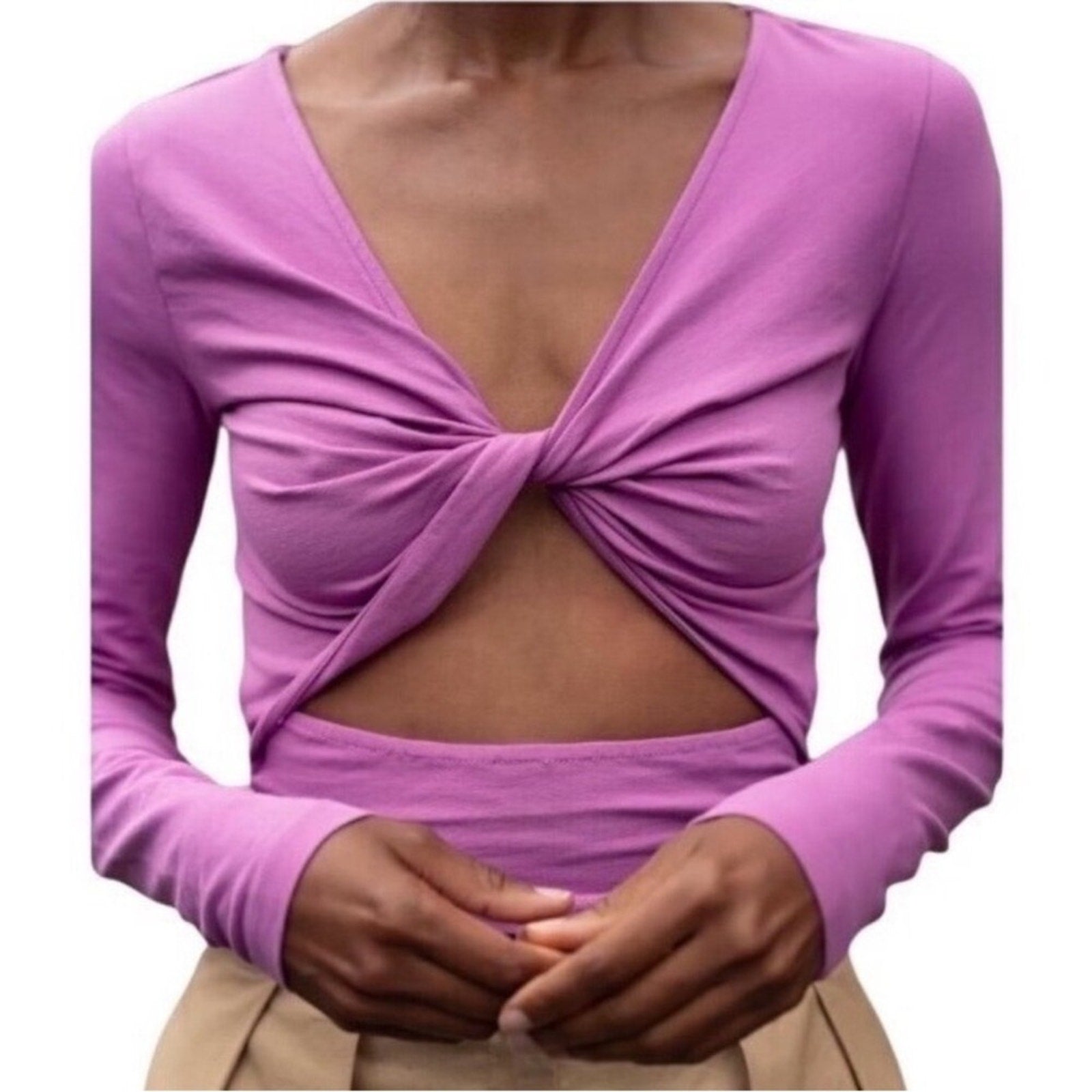 The drop small crop top  Pink Long Sleeve Blouse NEW