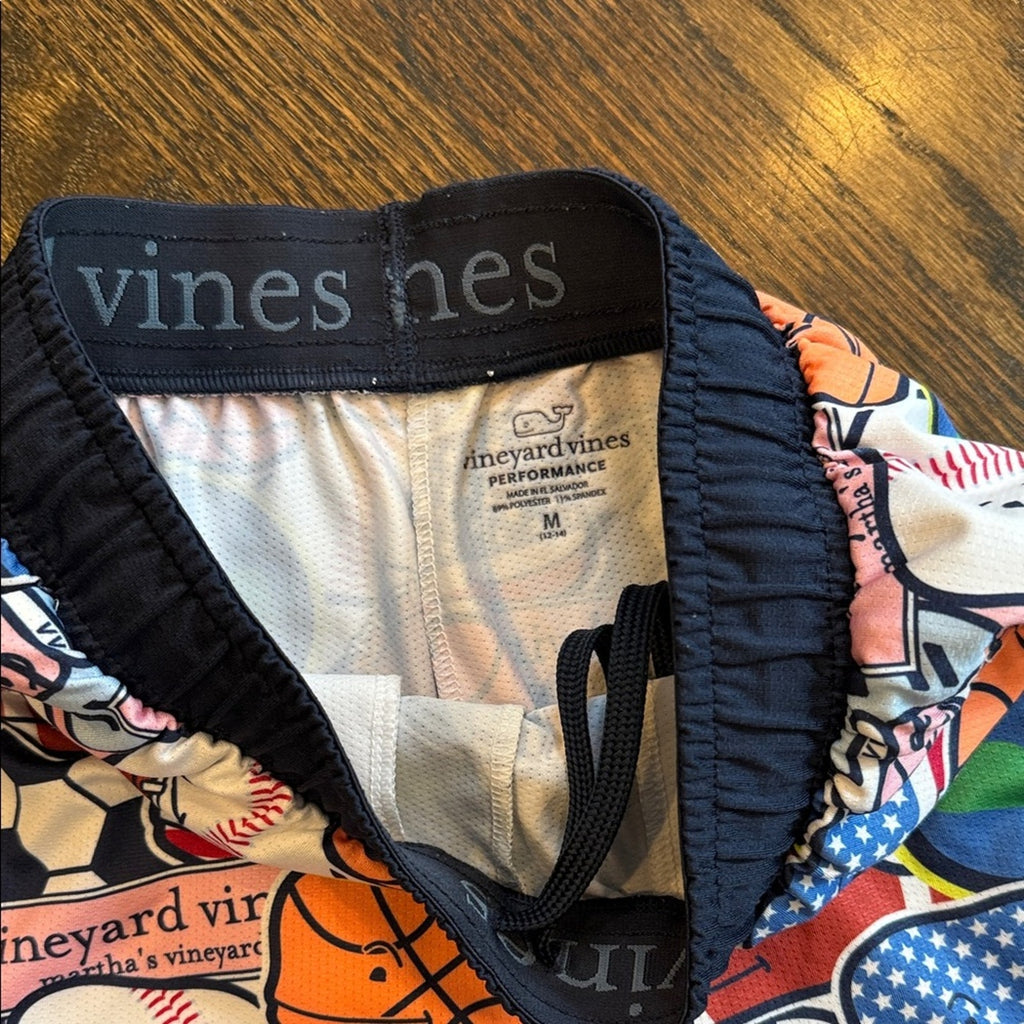 Vineyard Vines Kids' Sports Print Shorts in Red, Blue, and Orange