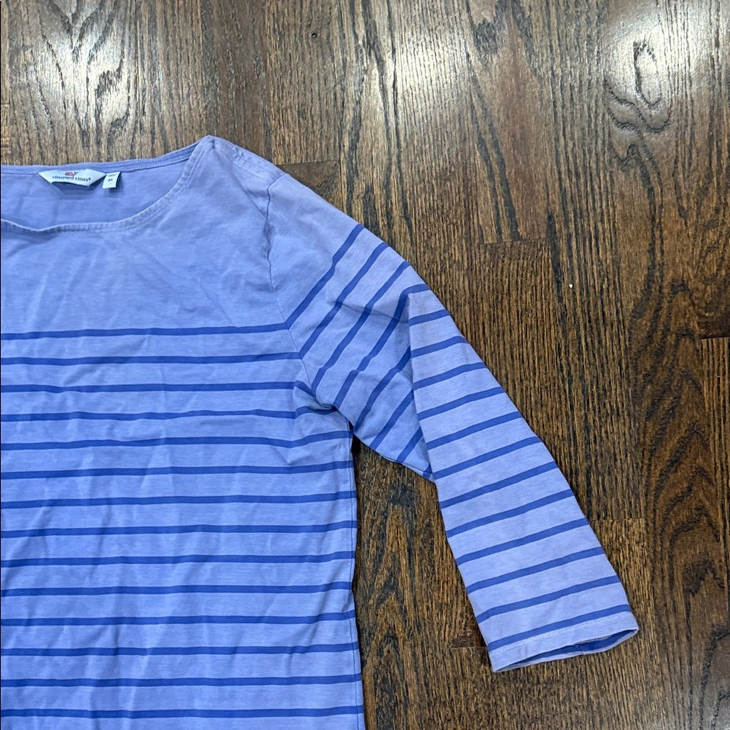 Vineyard Vines Blue Striped Knit Shift Dress 3/4 Sleeve Size Medium