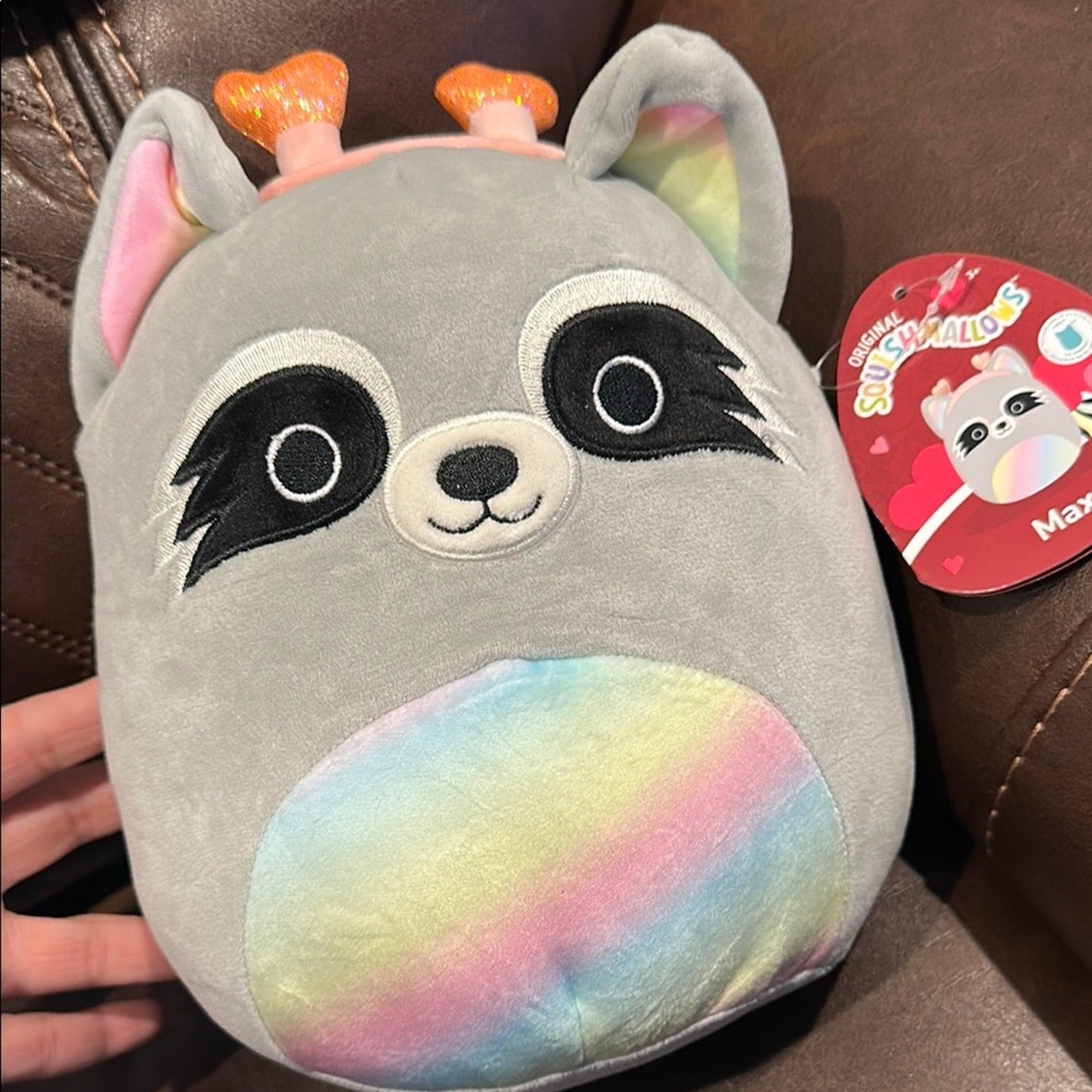 Squishmallows Gray Raccoon Plush Toy max medium size NEW