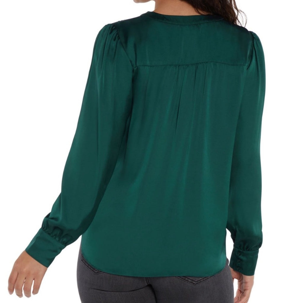 Express Emerald Satin V-Neck Blouse satin so cute 🥰 new small