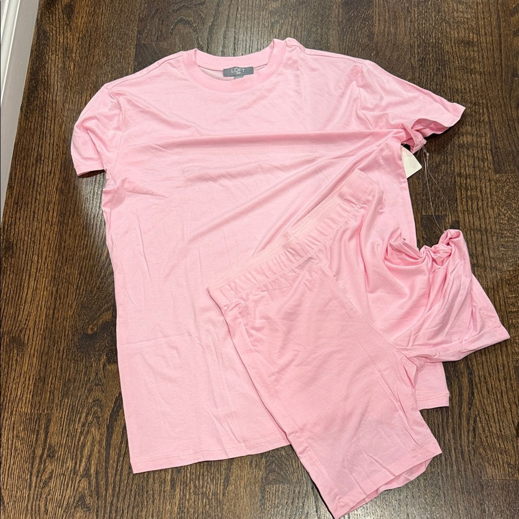LOFT Pink T-Shirt and Shorts Set biker 2 piece pj set xs NEW