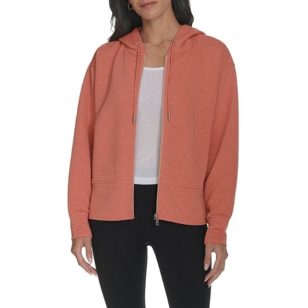 DKNY Pink Textured Zip-Up Hoodie Jacket – Women’s Medium – New With Tags