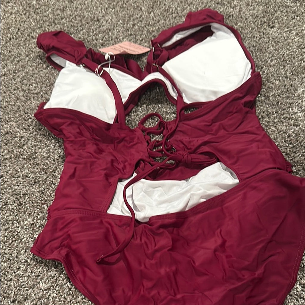 New Amazon Chic Burgundy One-Piece Swimsuit xxl