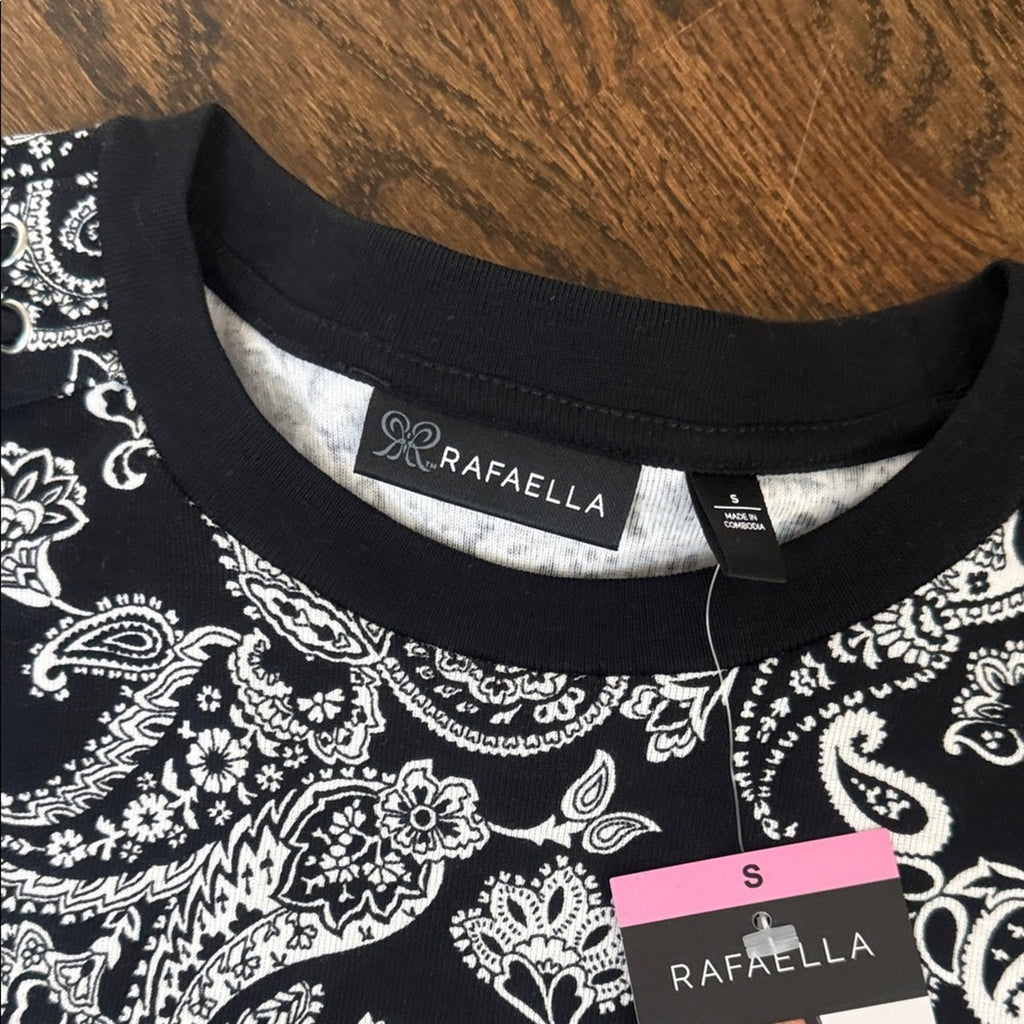 Rafaella Women’s Black & White Paisley Long Sleeve Top Size Small NWT