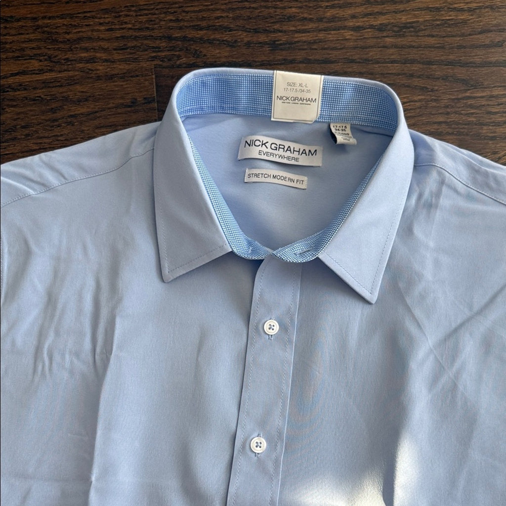 Nick Graham Men's Modern Fit Traveler Dress Shirt Blue 17-17.5 34/35 NWT