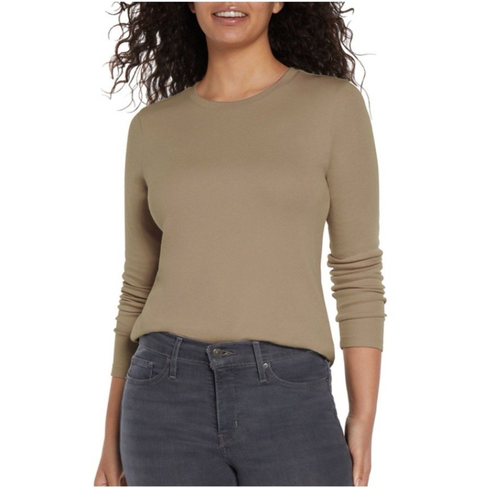 Eddie Bauer Gray Fitted T-Shirt long sleeve tan Medium NEW