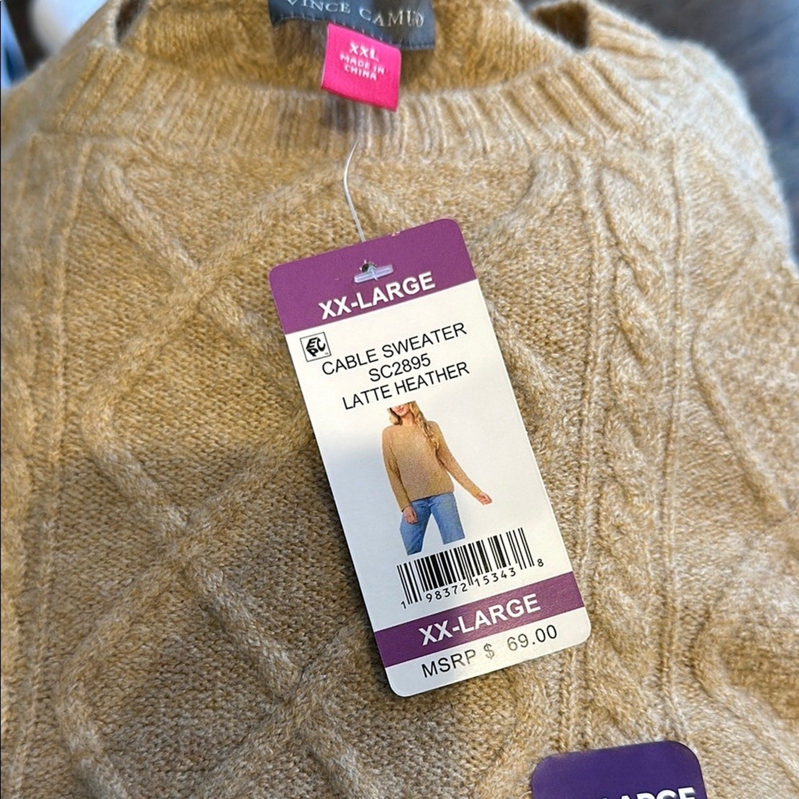 Vince Camuto plus XXL - Latte Heather Cable Sweater New