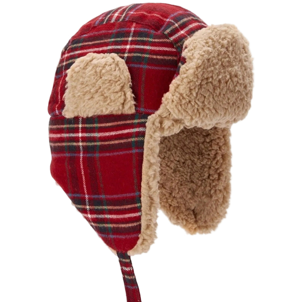 Carter’s Kids Plaid Trapper Winter Hat Red Brown Sherpa Lined Boys Size 8 used