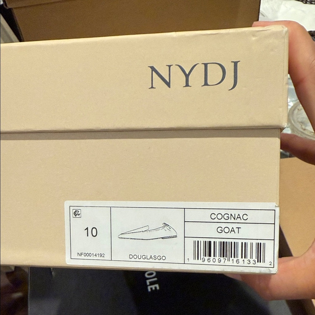 NYDJ Brown & Tan Leather Loafers Women’s Size 10 Slip-On Shoes NWT