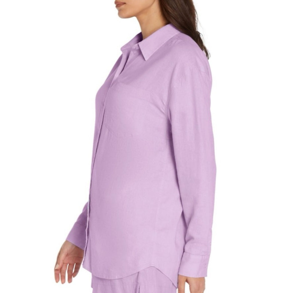 GAP Women’s Linen Button Down Shirt Pink White Striped Long Sleeve Medium New
