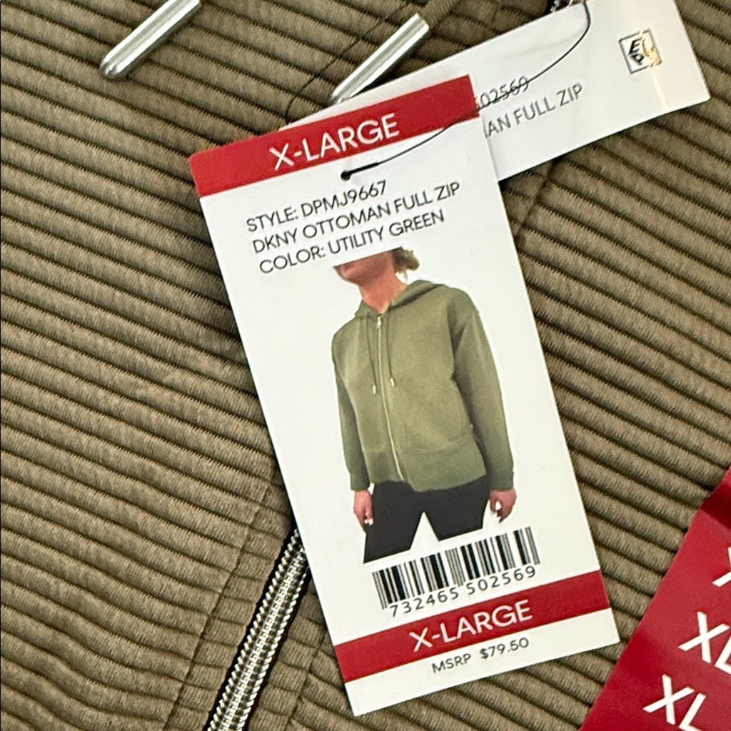 DKNY Women’s Utility Full Zip Hoodie Sweatshirt Olive Green Size XL NWT