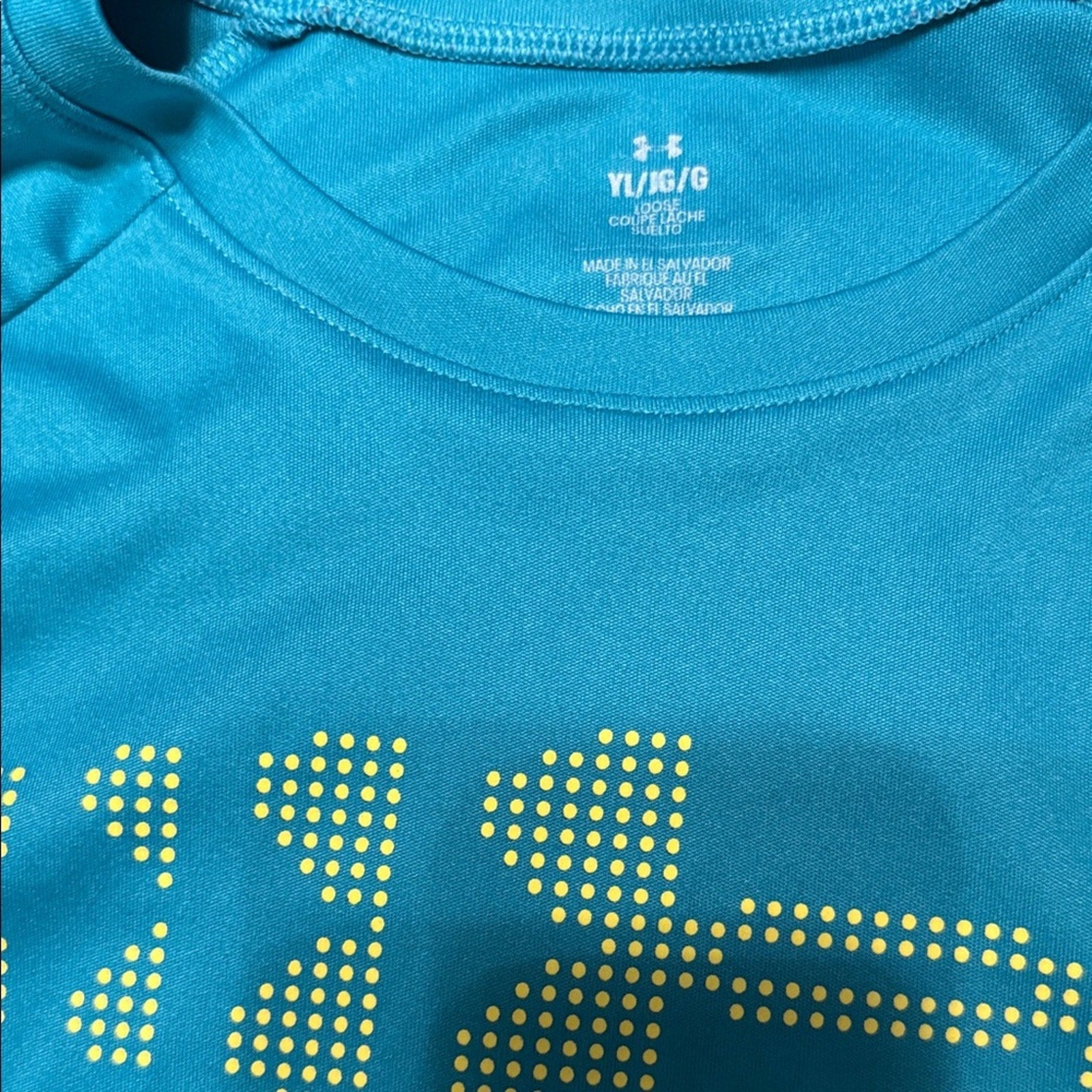 Boys YL Under Armour Teal Performance Tee fair shape