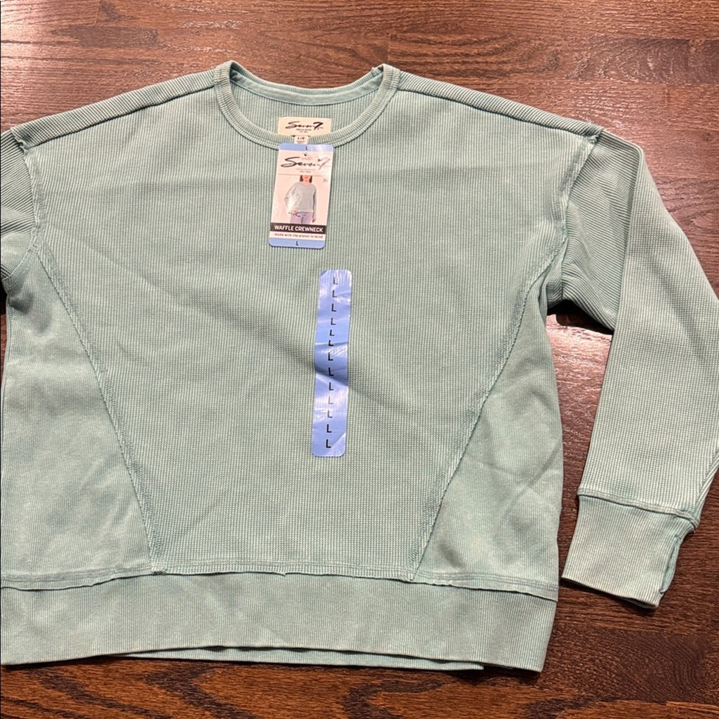 Seven7 woman’s Light Green Crewneck Sweater waffle seven 7