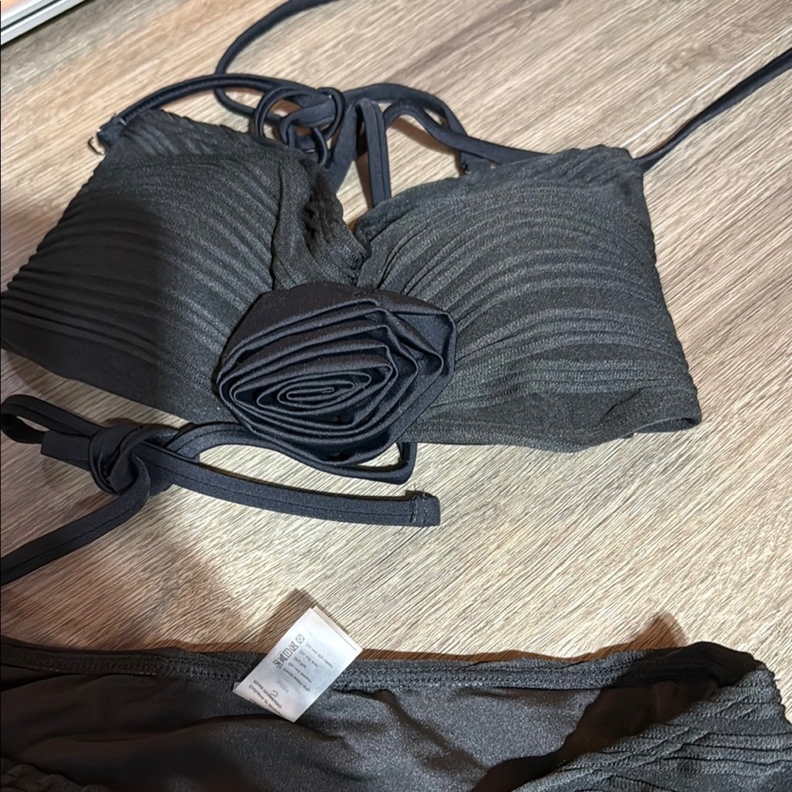Amazon Black Textured Bikini Set convertible set 2 piece small