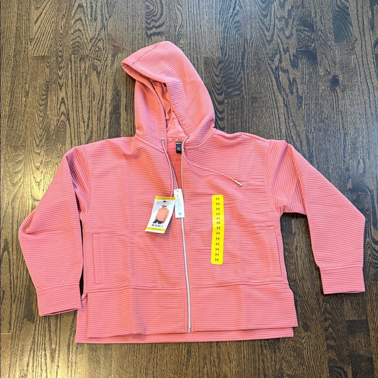 DKNY Pink Textured Zip-Up Hoodie Jacket – Women’s Medium – New With Tags