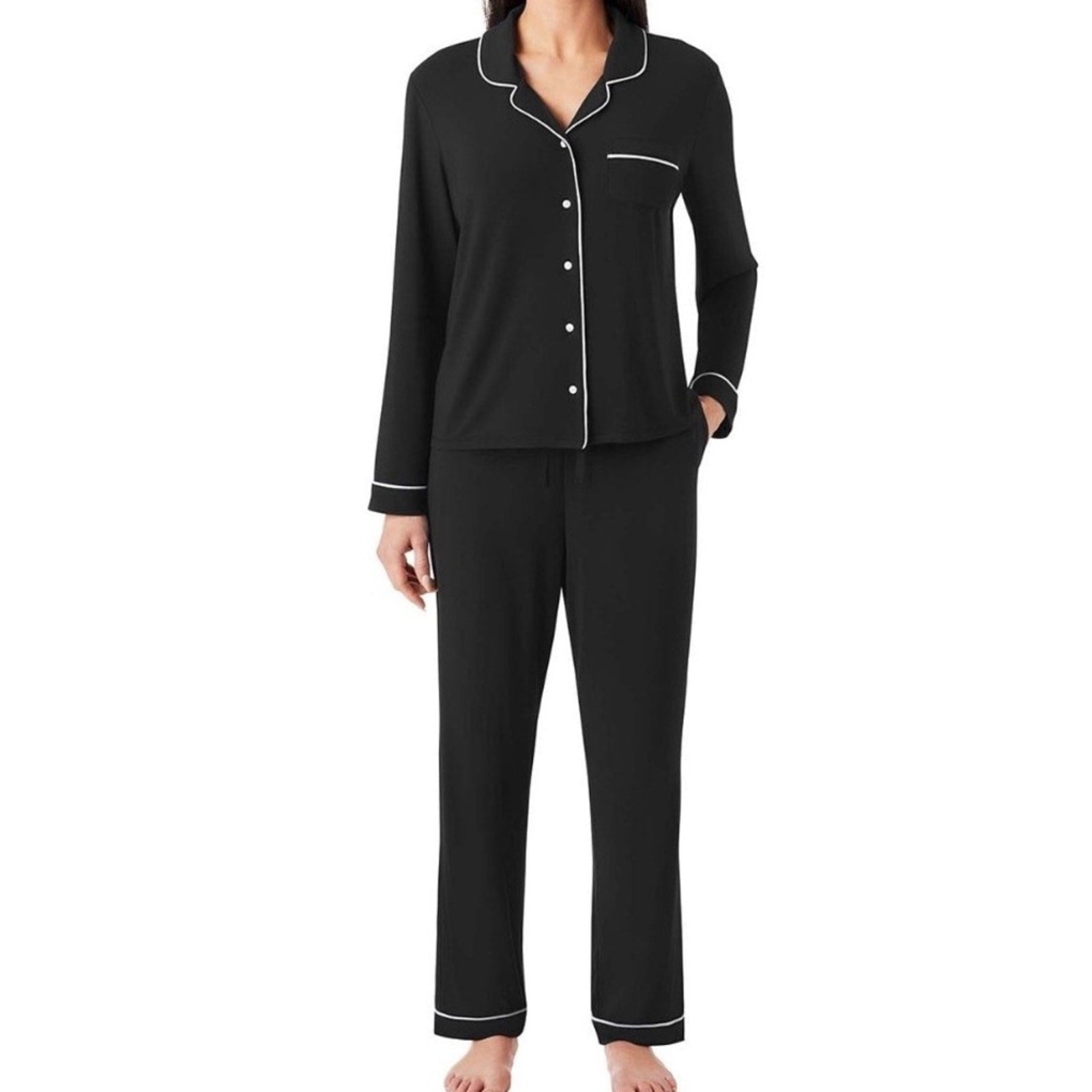 Members Mark Large Black Women's Pajama Set with White Trim NEW