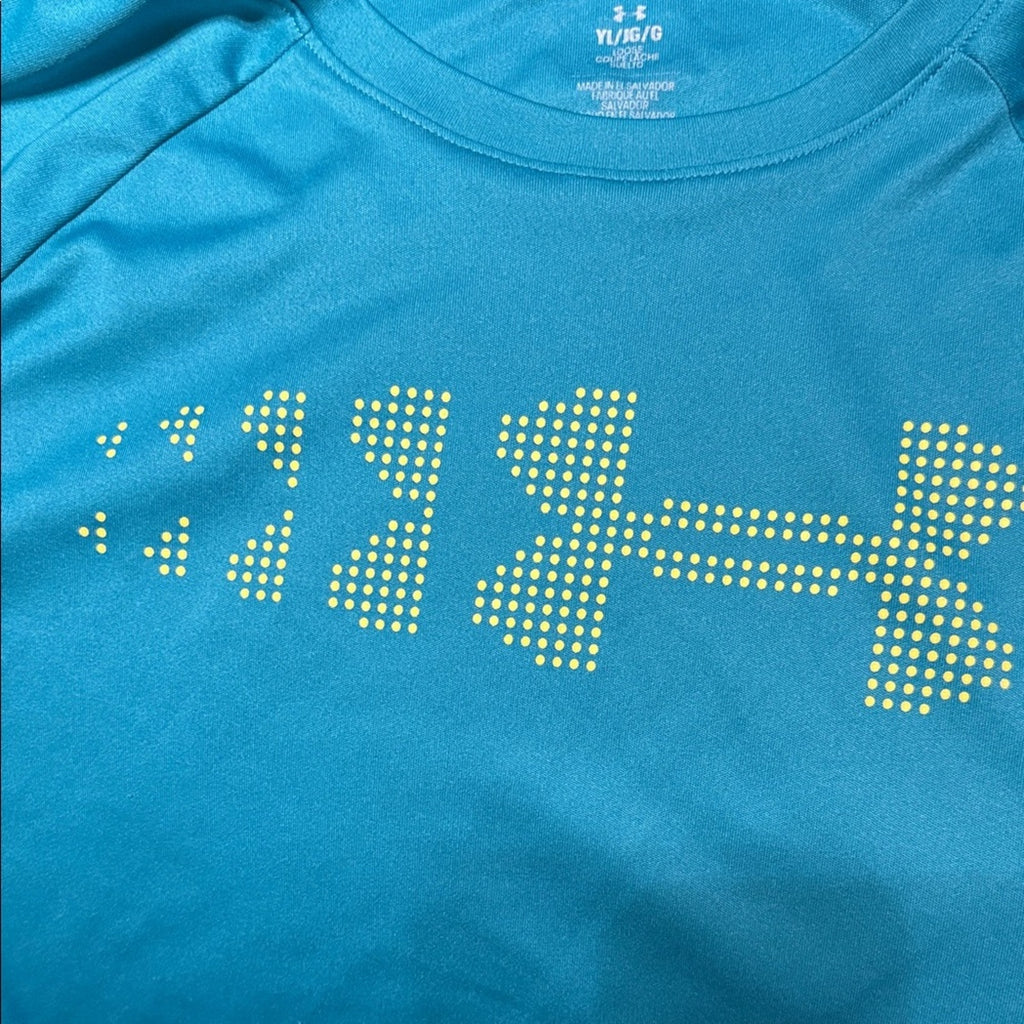 Boys YL Under Armour Teal Performance Tee fair shape