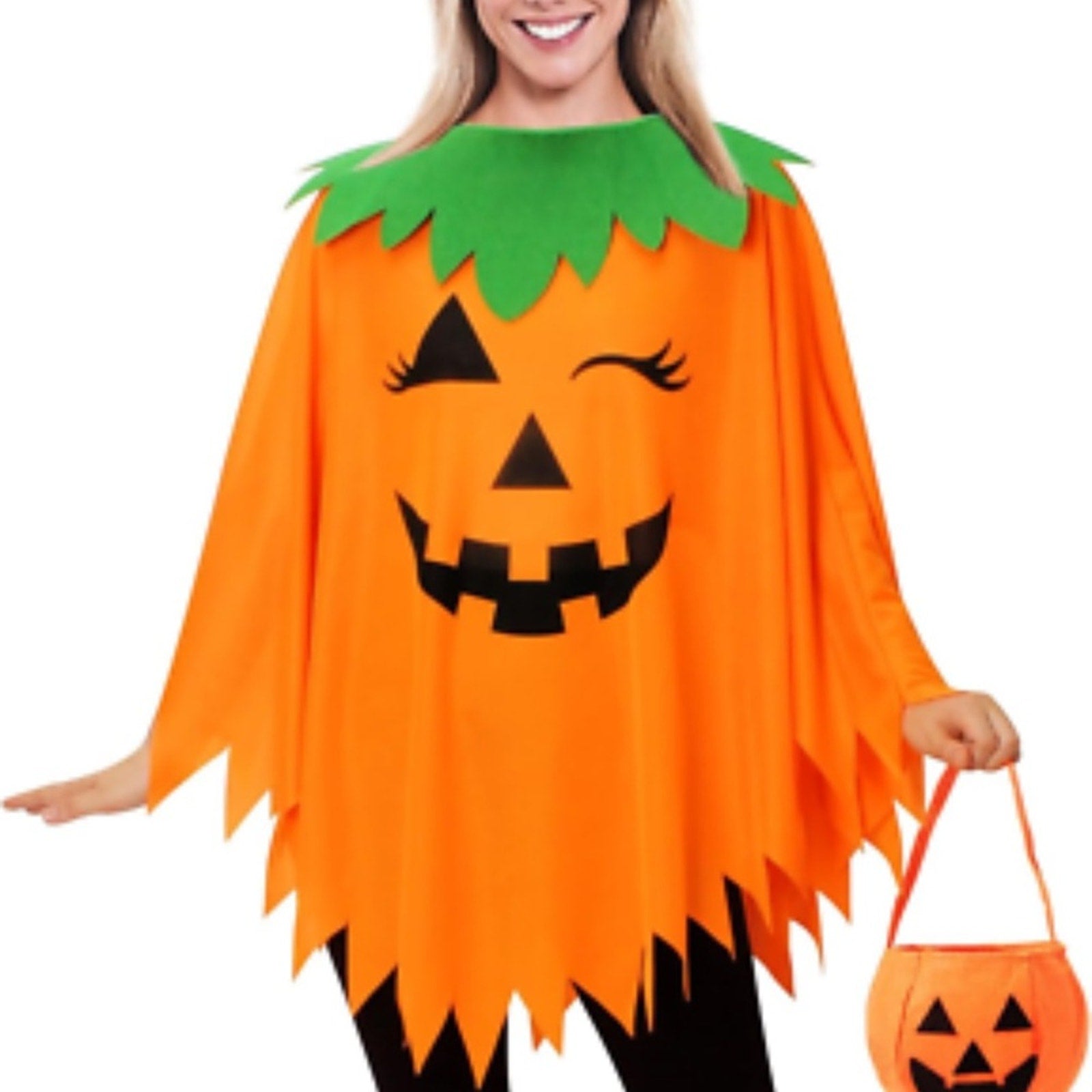 Adult one size  Pumpkin Costume Cape - Orange and Green NWOT