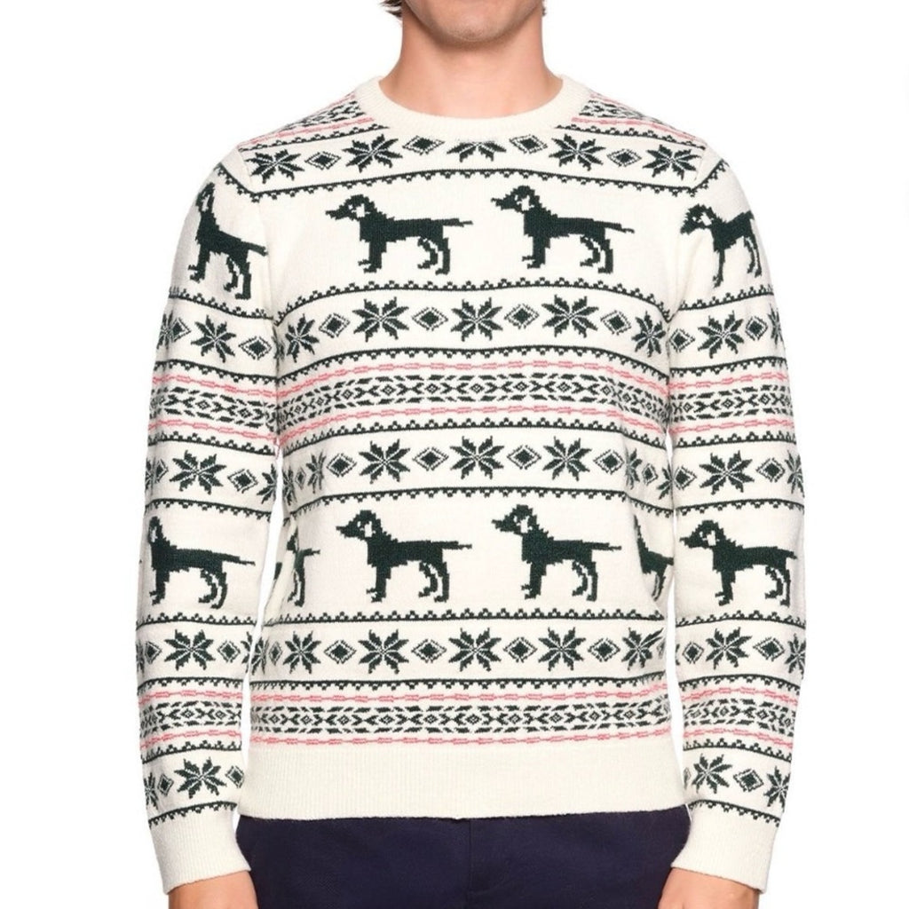 Lands' End Beige and Black Dog Pattern Crewneck Sweater men’s XXL