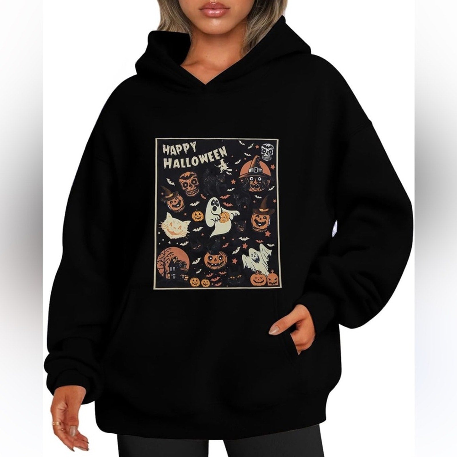 Halloween Ghost and Pumpkin- woman’s sweatshirt hooded large new