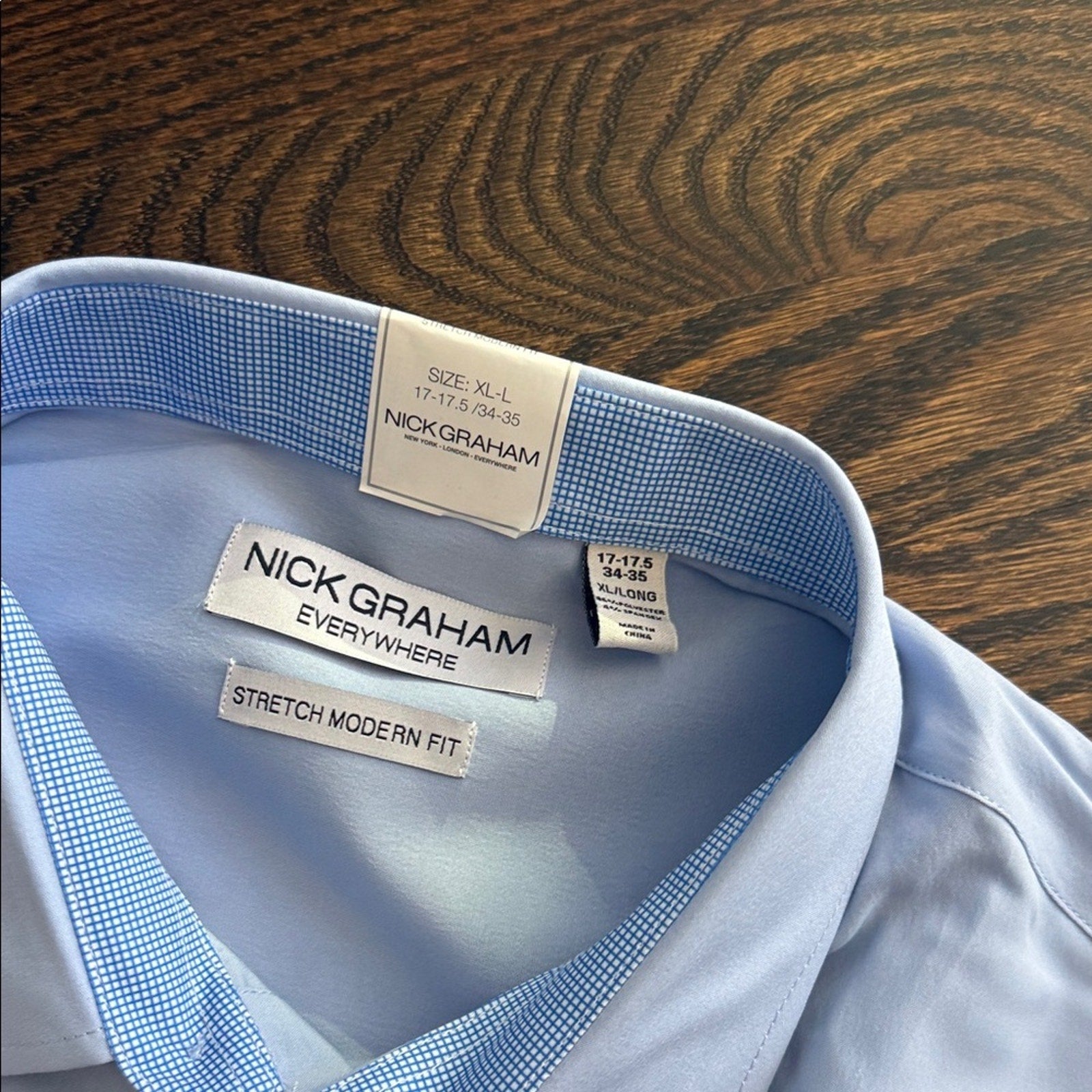 Nick Graham Men's Modern Fit Traveler Dress Shirt Blue 17-17.5 34/35 NWT