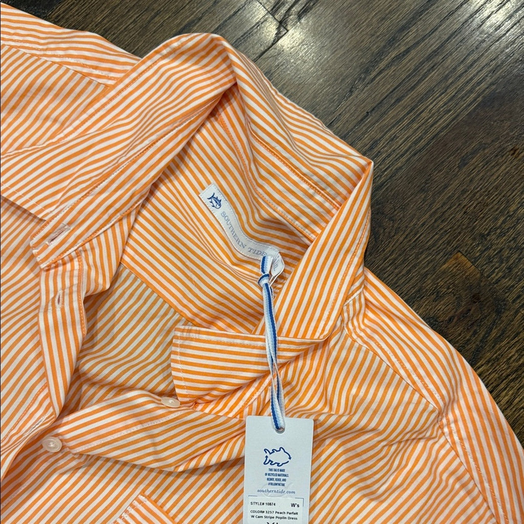 Southern Tide beach Woman’s xl dress Orange Striped Shirt new