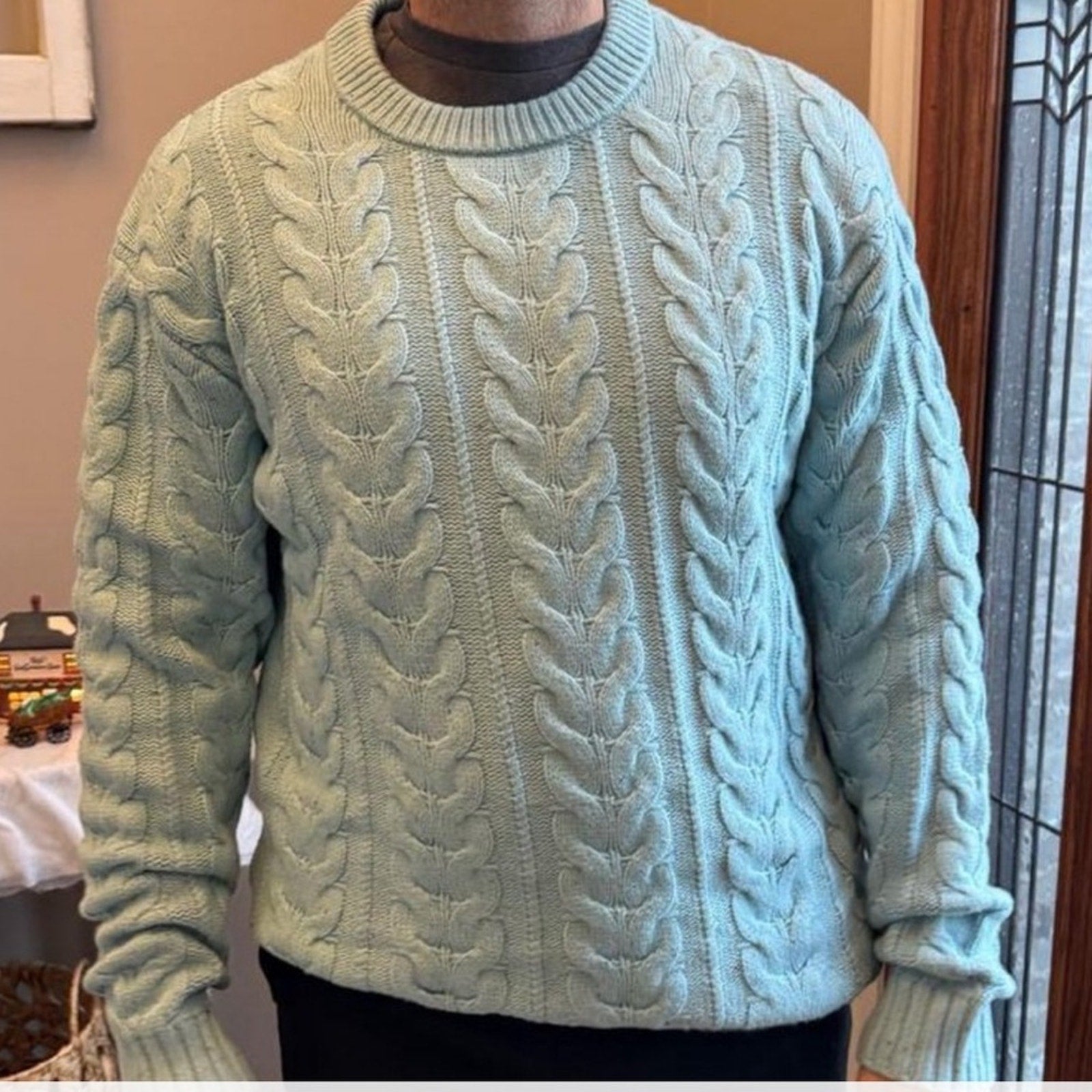 Goodfellow & co Men’s powder blue crew cable sweater Light Blue Cable Knit Sweater XXL NEW