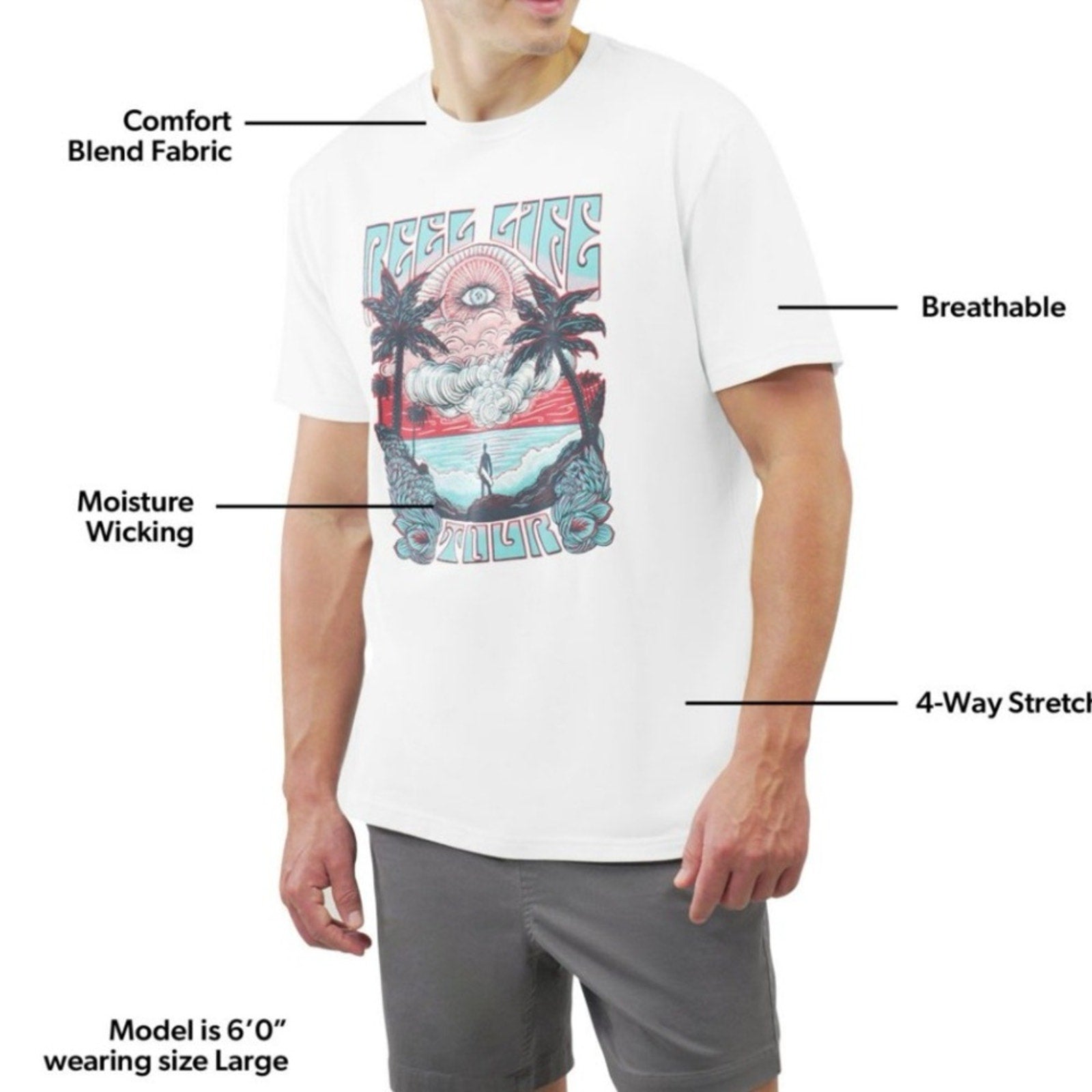 Men's Graphic T-Shirt - Cream/grey xl reel life NEW