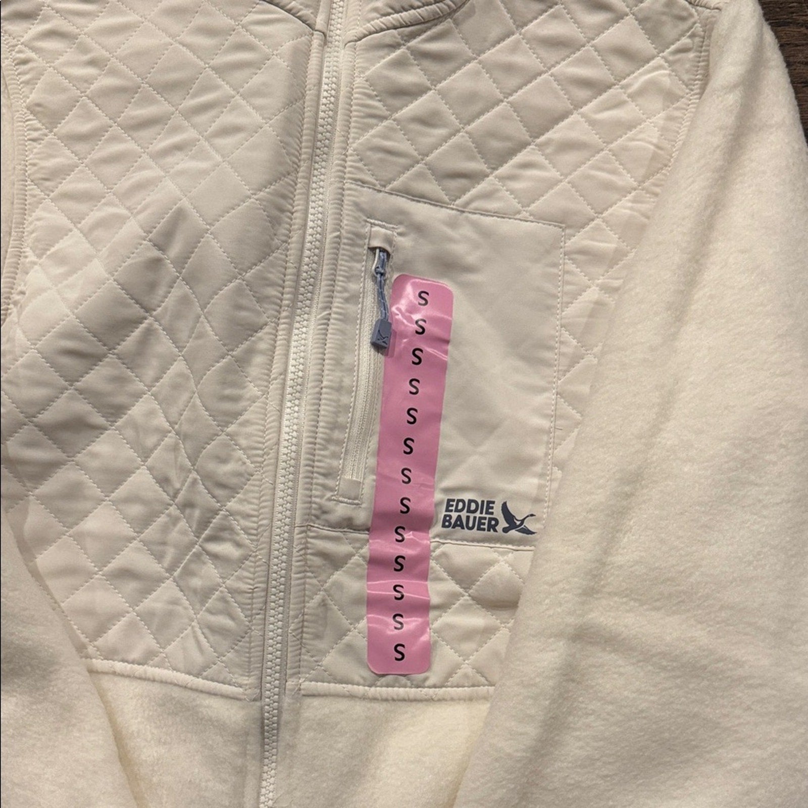 Eddie Bauer Cream Quilted Fleece Ziip up size small NWT